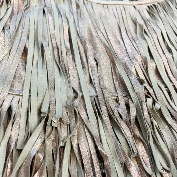 Shyanne Cropped Fringe Tank Size XL Western Cowgirl Metallic Taupe Rose Gold - Picture 4 of 8